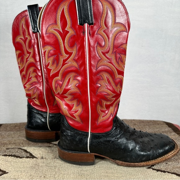 Justin Boots Red and Black ostrich square toe western cowgirl Cowboy Boots - Picture 4 of 13